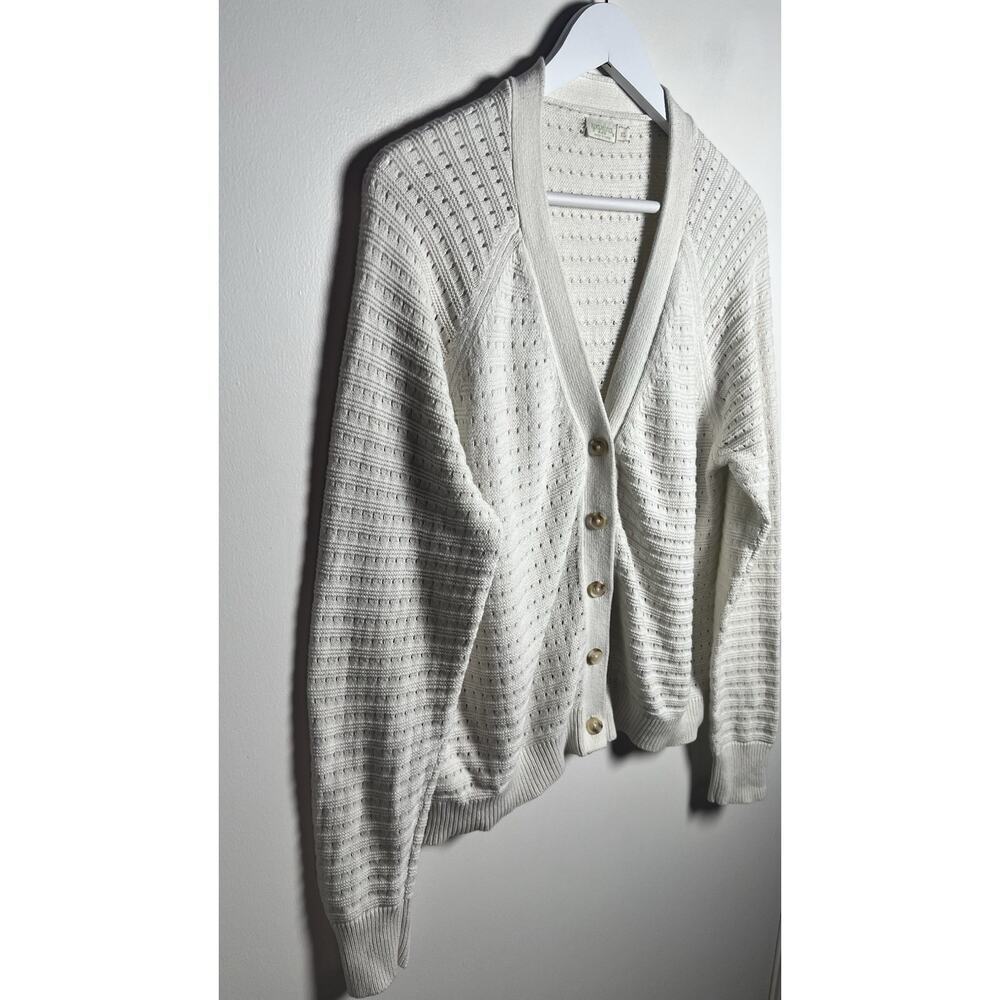 Spartina 449 Womens XL Cream Crochet Button Front V-Neck‎ Linen Blend Cardigan - Picture 4 of 10